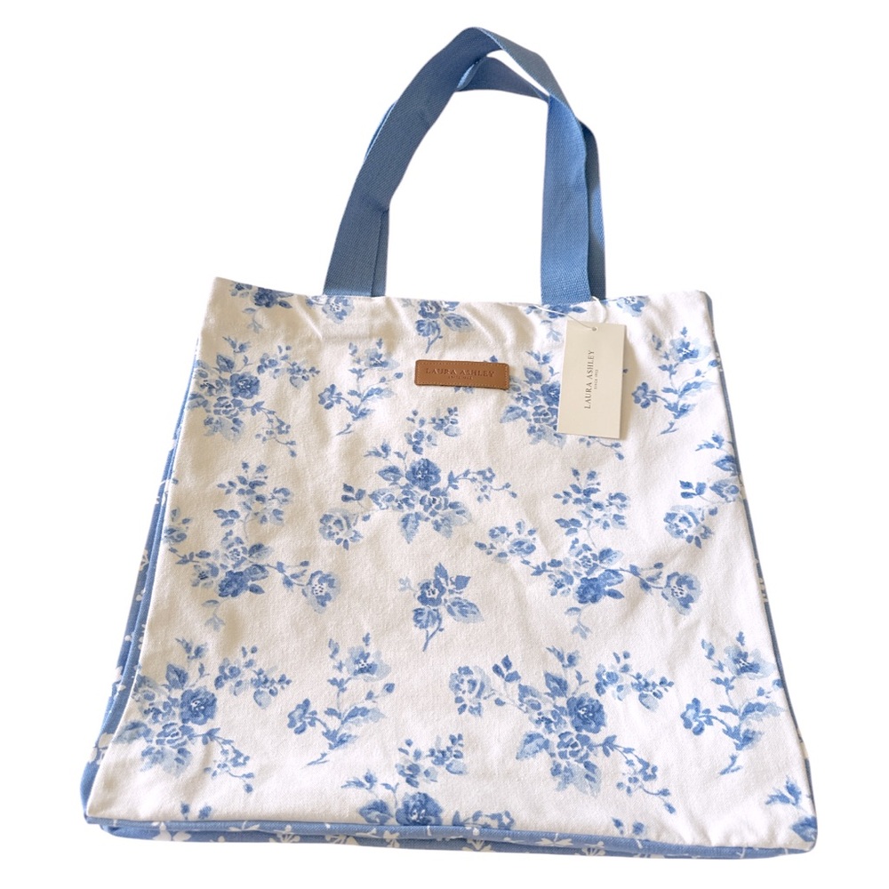 NEW Laura Ashley BIANCA CHINA ROSE Blue&White Floral Tote Bag w/Blue Handles